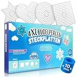 molinoRC 4x Bügelperlen Platten Groß für 10mm Perlen - Steckplatten Set [Quadrat, Kreis, Stern, Herz] mit tollen Vorlagen passend für alle XL XXL Maxi Bügelperlen - das perfekte Geschenk ab 3 Jahre