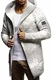Leif Nelson Herren Strickjacke lang mit Kapuze & Reißverschluss (Grau, Größe XL) - Strick Sweatjacke Männer Cardigan für Winter