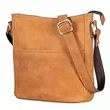 LEABAGS Leder Handtasche Damen I Premium Echtleder Umhängetasche I Damen Schultertasche I Damentasche I Tragetasche für Arbeit Uni Schule Freizeit I Größe L (31 x 23 x 6 cm) I Nature Hellbraun