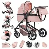 Gcarebb 3 in 1 Kinderwagen, Buggy Mit Auto Babyschale, Mit Höhenverstellbarer Kinderwagen Komplettset, KombiKinderwagen Mit Aluminiumrahmen für Neugeborene 0-4 Jahre