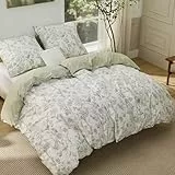 BEDSURE Bettwäsche 135x200 4teilig Baumwolle - Bettwäsche-Sets 2er Set Bettbezug mit 2 Kissenbezüge 80x80 cm, ÖKO-TEX Wendebettwäsche Bedding Pflanzen Muster mit Reißverschluss
