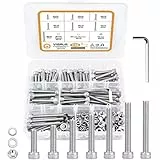 VIGRUE 238 Stück M6 Zylinderschrauben mit Innensechskant DIN 912 (ISO 4762) Vollgewinde Zylinderkopfschrauben aus Rostfreiem Edelstahl A2-70 Gewindeschrauben mit Muttern und Unterlegscheiben