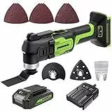 Greenworks 24V Akku-Multifunktionswerkzeug, oszillierendes Werkzeug zum Schneiden/Nageln/Scraping/Schleifen mit 6 variabler Geschwindigkeitsregelung, 2,0 Ah Akku, 2 A Ladegerät und 13 Zubehörteilen im