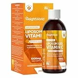 Liposomal Vitamin C Tropfen 250ml - Täglich 1000mg Vit C - Vitamin C trägt zu einer normalen Funktion des Immunsystems bei (EFSA) - Vegane & Zuckerfreie Vit C mit Orangengeschmack - WeightWorld
