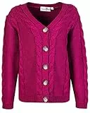 Happy Girls Schicke, dickere Strickjacke in Berry/Weinrot mit Zopfmuster, V-Neck 713110 (128)