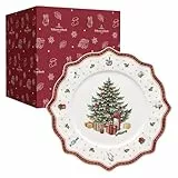 Villeroy & Boch - Toy's Delight Platzteller 34,5 cm Rot und Weiß, Mikrowellensicher, Weihnachtsgeschirr, Esseller, Servierteller, Pizzateller, Servierplatte Xmas, Weihnachten, Premium Porzellan