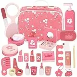 GAGAKU Holz Schminke für Kinder 4-in-1 Kinderschminke Set Mädchen 19-teiliges Schminkkoffer Friseur Set Kinder Nagelstudio Frisierkoffer Spielzeug Holzschminke Geburtstags Geschenk ab 3 4 5 6 7 Jahre