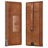 FINTIE Slim Wallet Kartenetui, Premium Kunstleder RFID-Blocker Geldbörse Kreditkartenetui mit Reißverschlusstasche für Bargeld, Münz, Quittung, EC-Karten, Braun