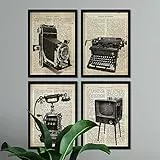 Nacnic Vintage Erfindungen Poster 4-er Set. Vintage Stil Wanddekoration Abbildung von Kamera, Telefon, Fernseher und Schreibmaschine. Verschiedene antik Bilder ohne Rahmen. Größe A4.
