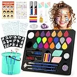 Dreamon Kinderschminke Set, Schminke Kinder Mit Eimer Schablone Glitzer Face Body Paint Professionelle Gesichtsfarbe Kinder für Den Theaterschminke Halloween