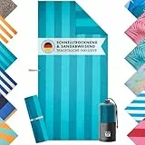 Blumtal Strandtuch XXL aus Mikrofaser - kompaktes und schnelltrocknendes Handtuch/Strandhandtuch 90x180 - Stranddecke sandfrei mit Band - Badetücher - Mikrofaser Badetuch groß in Türkis gestreift