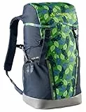 VAUDE Kinderrucksack Jungen & Mädchen Puck - komfortabler Wanderrucksack Kinder 14L, Wetterfester Schulrucksack mit Regenhülle & Lupe, viel Stauraum - parrot green/eclipse