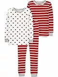 Simple Joys by Carter's Unisex Kinder 3-Piece Snug-fit Cotton Pajama Pyjama-Set, Rot Streifen/Weiß Herzen, 12 Monate (3er Pack)
