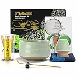 TEANAGOO Matcha Set| Matcha Besen|Matcha Tea Set | Matcha Schale| Matcha Whisk,Schaufel, Sieb, Matcha-Besenhalter, Matcha-Besenständer-7 Stück MatchaTee Sets,N6, Lt.grün mit Schwarzer Naht