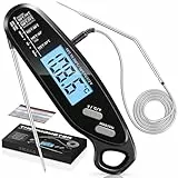 Babacom Fleischthermometer Sofortanzeige mit zwei Sonden & großem Bildschirm, Bratenthermometer mit Alarmeinstellung und Kalibrierung, Weinthermometer für Küche, Ofen, Zucker, Flüssigkeiten, BBQ