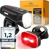 LICHTMEISTER® Fahrradlicht 100 Lux - 2000 mAh Akku - mit Reflektor und Bremslicht - StVZO zugelassen, USB-C aufladbar & wasserfest - Fahrradlicht Set - LED Fahrradbeleuchtung - Fahrrad Licht vorne