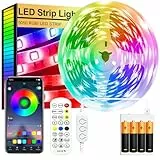 FUPT LED Streifen Batterie,5 Meter 150 LED Klebe Streifen,Batteriebetrieben,Bluetooth Musik Sync Timer-Einstellung Dimmbar Farbwechsel Led Lichterkette Lichtband Leiste Band für Zimmer Partei deko