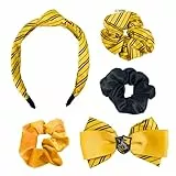 Harry Potter Haarschmuck für Mädchen, Hufflepuff Design, Inklusive Haargummis, Schleifenclip und Stirnband, Hogwarts Geschenk | Gelb
