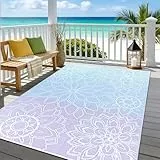 Enyhom Outdoor Teppich Wetterfest, Wendbarer Bodenmatte Kunststoff Terrassenteppich Außenteppich UV-beständige RV Camping Balkon Teppich für Patio Strand BBQ Picknick Deck (Blau-violett, 240 x 300 cm)