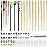 DKINY 24 Wizard Zauberstab Holzbastelset Kinder, Magier Zauberstäbe mit Farben, Magischer Zauberer Holzstab zum Basteln und Bemalen Kreativsets Bastelbedarf, DIY Magic Wand Geschenk für Junge Mädchen