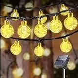 LQWELL® Solar Lichterkette Aussen 5M 15LED 8 Modi für Innen und Aussen Kettenlicht Kristall Kugeln IP44 Wasserdicht Garten Terrasse Balkon Hochzeit Party Fenster (Warmweiß)