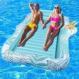 BuzzoXerex Aufblasbares Sonnenpool, Doppelte Deluxe Tanning Pool Groß Wasserhängematte Erwachsene Aufblasbarer Luftmatratze Pool mit Kopfstütze & Getränkehalter für Sommer Pool Strand