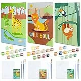 BONNYCO Malen nach Zahlen Kinder Dschungel Tiere 3 Stück. Dschungel Geschenke für Kinder, Bastelset Jungs Mädchen. Malen nach Zahlen mit Rahmen, Paint by Numbers. Geschenke für Jungs, Kreativ Set