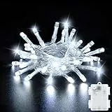Dalugo Lichterkette, 3 m, 30 LEDs, kaltweiß, Lichterkette für Schlafzimmer, mit 6 Stunden Timer, IP65, Lichterkette mit Batterie für Weihnachtsdekoration innen und außen.