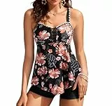 Kate Kasin Tankini-Badeanzug für Damen Bauchkontrolle 2-teiliger Badeanzug fließendes Schwimm-Tanktop mit Blumendruck und Boyshorts