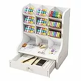 Hggzeg Schreibtisch Organizer mit Schublade Holz Schreibtisch Ordnung Caddy Büro Schreibwaren Desktop Organizer Multifunktionaler Stifthalter für Zuhause Büro und Schule(JB11 Weiß)