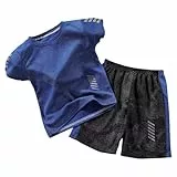 XINYUNZU Trainingsanzug Kinder Sommer Jogginganzug Schnelltrocknend Sportanzug Kurz Sport T-Shirt und Shorts Set Sportkleidung Tracksuit Activewear für Jungen Blau 6 Jahre