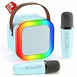Karaoke Maschine mit 2 Karaoke Mikrofonen, Karaoke Maschine Kinder mit Mikrofon Mädchen Geschenke Spielzeug für 3-12 Jahre - Bluetooth MusikLautsprecher, Blau