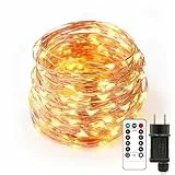 Auting 20M led lichterkette innen, 200LEDs lichterkette außen Warmweiß aus Kupferdraht mit stecker Timer 8 Modi, IP65 Wasserdicht lichterkette weihnachtsbaum für weihnachtsdeko, Garten Balkon Party
