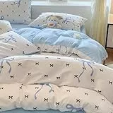 Michorinee Bettwäsche 135x200 Blau Weiß mit Schwarz Blau Schleifen Aesthetic Bettbezug Set 2 Teilig Schleifenmuster Mikrofaser Weich ÖKO-TEX Bettwäsche-Sets mit Kissenbezüge 80x80cm und Reißverschluss