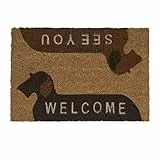 Relaxdays Fußmatte Kokos, Welcome, See You, Hundemotiv, 60x40 cm, Fußabtreter innen & außen, rutschfeste Türmatte, Natur