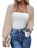 Hotouch Damen Strickjacke Cardigan Kurz Bolero Damen Festlich Kurz Elegant Open Front Shrugs Langarm Leichte Jäckchen Boleros Strick Bolerojacke Schulterjacke Cocktail Party Beige S