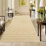 Biscpro Teppich Läufer 60x150cm Fußmatte Lang Waschbarer rutschfest Schmutzfangmatte Küchenteppich für Eingangsbereich Wohnzimmer,Flur,Büro,Schlafzimmer,Küchen-Beige