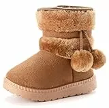 Yeeteepot Mädchen Warm Gefütterte Schneestiefel Baby Kinder Plüsch Winterstiefel Flach rutschfeste Stiefel Kleinkindschuhe Weichsohlen Kurzschaft Stiefel, Khaki 33 EU = Hersteller 34
