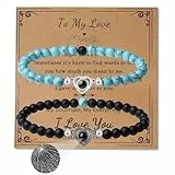XIANNVXI 2 Stück Matching Pärchen Armband Damen Herren Partner Armbänder Kristalle Naturstein Stretch Couple Geschenk für Frauen Männer (Lava Rock & GrüN TüRkis)