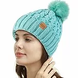 REDESS Damen Winter Pompom Beanie Mütze Fleece gefütterte warme Mützen, Dicke, lässige Schneestrickmütze für Damen