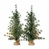 Loberon Deko-Baum 2er Set Bohicon - Weihnachtsbaum - Schmuckbaum Winter - Immergrüne Weihnachtsdeko - 70 cm, grün/braun