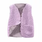 Generisch Teddy Fleece Weste Damen Fleecejacke V-Ausschnitt Knöpfen Teddyfleece Ärmellos Jacke Kurz Winter Warm Teddyweste Outdoor Winterjacke Plüschweste Übergangsjacke Pelzjacke