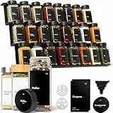 KIVY Gewürzregal mit Gläsern | inkl. 24 Gewürzgläser mit Etiketten - Verstellbar & passend für alle Schubladen - Gewürzgläser mit Regal - Gewürz Organizer Schublade