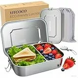 VITCOCO® Brotdose Edelstahl mit Fächern, Lunchbox Auslaufsicher 800ml, Brotzeitdose mit Trennwänd, Brotdosen Metall für Erwachsene & Kinder