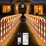 LED Lichterkette Zuckerstangen 24 Stück 144 LEDs Zuckerstangen Beleuchtet, 12 Beleuchtungsmodi, IP65 Wasserdicht Weihnachten Zuckerstange Lichterketten für Garten/Balkon/Weihnachtsdeko (Warmweiß)