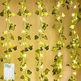 AUAUY LED Lichterkette Efeu Künstlich, 5 m 50 LED Efeu Künstlich mit Lichterkette Innen, Grüne Blatt Efeugirlande Lichterkette für Schlafzimmer, Kinderzimmer, Hochzeit, Bücherregal Dekoration