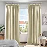 Deconovo Gardinen Dicke Verdunkelungsvorhang Kräuselband Wohnzimmer Vorhang Kälteschutz, 175x140cm(HöhexBreite), Beige, 2er Set