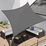 SONGMICS Sonnensegel 2 x 3 m, Sonnenschutz aus HDPE-Gewebe, luftdurchlässig, wasserdurchlässig, für Terrasse, Garten, Balkon, Camping, rechteckig, konkav, 2 m Seile, rauchgrau GSS23GY