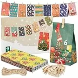 LIVAIA DIY Adventskalender 2025 für Frauen, Männer und Kinder - Adventskalender zum Befüllen mit 24 bedruckten Papiertüten, Holzklammern und Juteschnur - Kreativer Adventskalender zum Selberfüllen