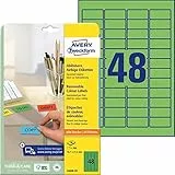 AVERY Zweckform L6040-20 Grüne Etiketten (960 Aufkleber, 45,7x21,2mm auf A4, wieder rückstandsfrei ablösbar, selbstklebende Farbetiketten, Papier matt, bedruckbare, farbige Klebeetiketten) 20 Blatt